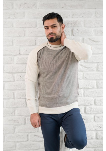 Yarım Balıkçı Desenli Slimfit Yünlü Triko Kazak