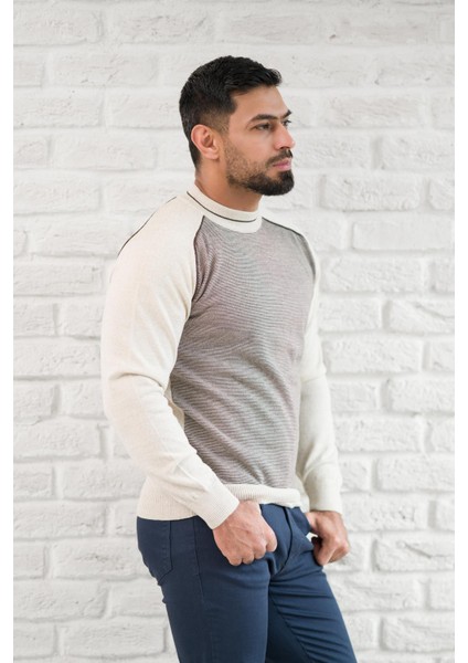 Yarım Balıkçı Desenli Slimfit Yünlü Triko Kazak