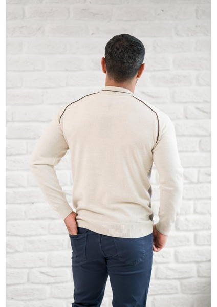 Yarım Balıkçı Desenli Slimfit Yünlü Triko Kazak