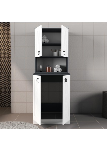 Alt-Üst Antrasit Beyaz Kapaklı Çamaşır Makinesi Dolabı modelleri