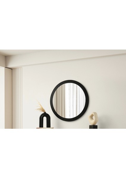 Dekoratif Yuvarlak Ayna Siyah Çerçeve Çap 85 cm