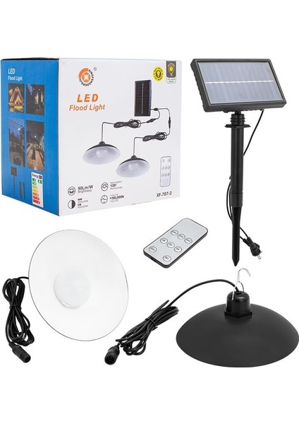 Xf-707-2 Kumandalı Solar Panelli 2 Power Ledli Çiftli Projektör Lambası Xf-707-2
