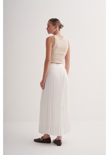 Ekru Premium Astarlı Yandan Fermuarlı Piliseli Uzun Etek fırsatları