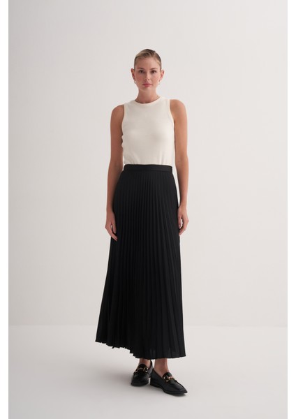 Siyah Premium Astarlı Yandan Fermuarlı Piliseli Uzun Etek fiyatları