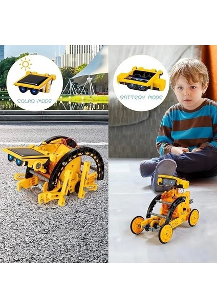 Çocuklar Için Güneş Enerjili Robot Seti, 14'ü 1 Arada Eğitici - Sarı
