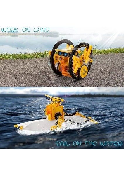 Çocuklar Için Güneş Enerjili Robot Seti, 14'ü 1 Arada Eğitici - Sarı