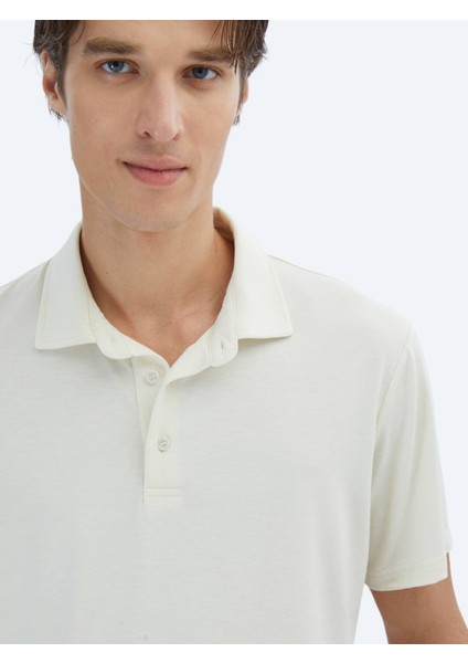 Ekru Düz Çevre Dostu Polo Yaka T-Shirt