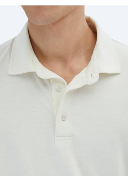 Ekru Düz Çevre Dostu Polo Yaka T-Shirt