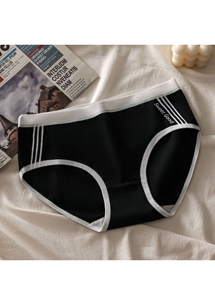 AS037 Siyah Milk Silk Sports Altı Çizgiler Kadınların Üç Pantoları (Yurt Dışından)
