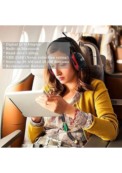 Bluetooth Am Fm Radyo Kulaklıklar, 25DB Kulak Koruma - Kırmızı