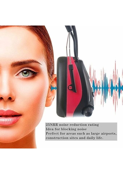 Bluetooth Am Fm Radyo Kulaklıklar, 25DB Kulak Koruma - Kırmızı