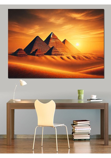 Altın Çöl Piramitleri Dekoratif Kanvas - Mdf Ahşap Tablo