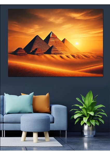 Altın Çöl Piramitleri Dekoratif Kanvas - Mdf Ahşap Tablo fırsatları