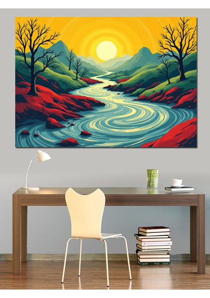 Renkli Nehir Manzarası Dekoratif Kanvas - Mdf Ahşap Tablo fiyatları