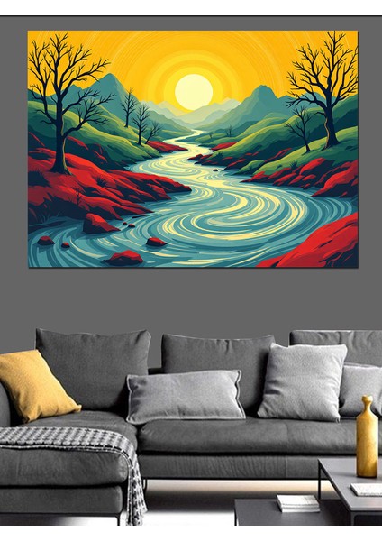 Renkli Nehir Manzarası Dekoratif Kanvas - Mdf Ahşap Tablo modelleri