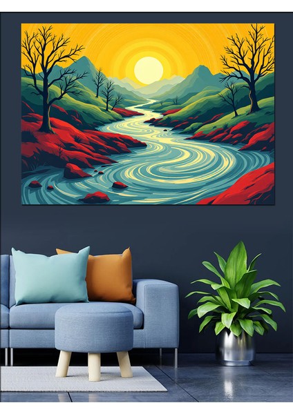 Renkli Nehir Manzarası Dekoratif Kanvas - Mdf Ahşap Tablo indirimleri