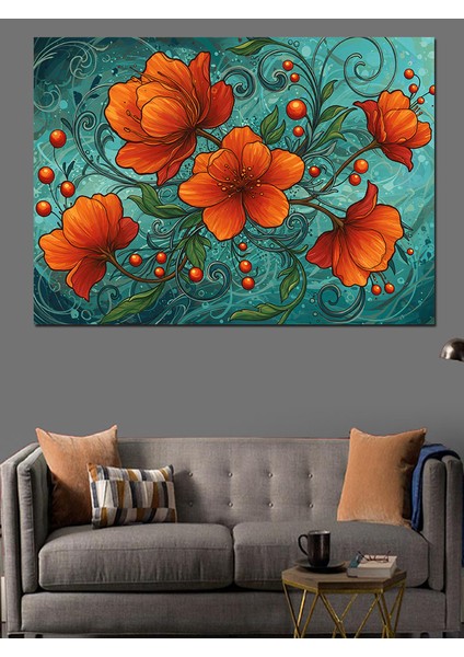 Kırmızı Gelincik Deseni Dekoratif Kanvas - Mdf Ahşap Tablo