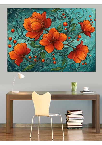 Kırmızı Gelincik Deseni Dekoratif Kanvas - Mdf Ahşap Tablo fiyatları