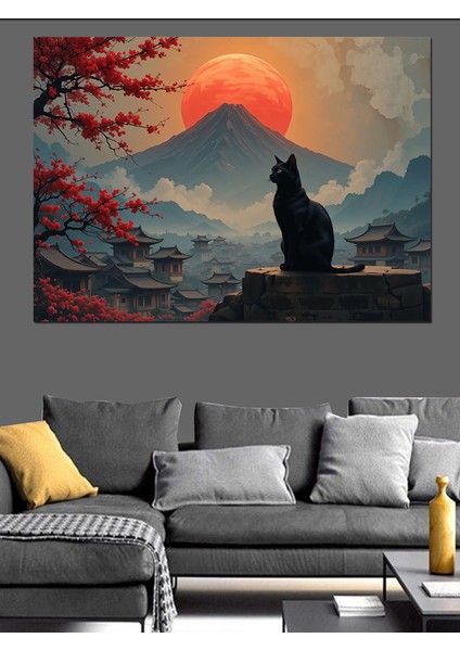 Dağlarda Güneşli Kedi Dekoratif Kanvas - Mdf Ahşap Tablo