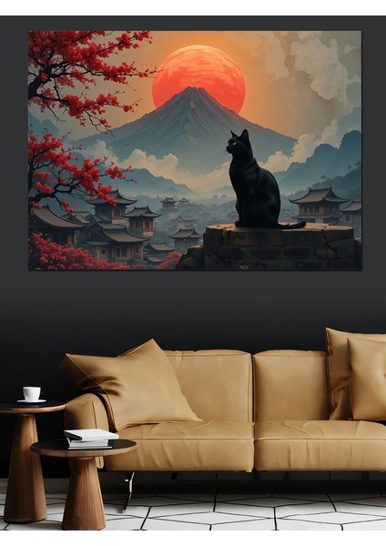 Dağlarda Güneşli Kedi Dekoratif Kanvas - Mdf Ahşap Tablo fiyatları