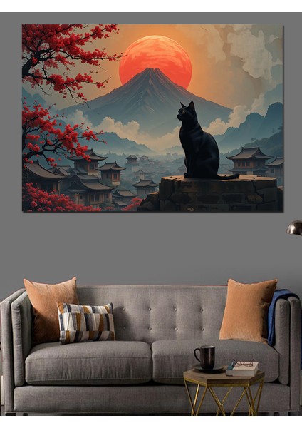 Dağlarda Güneşli Kedi Dekoratif Kanvas - Mdf Ahşap Tablo fırsatları