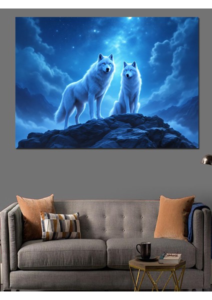 Gece Uluyan Kurtlar Dekoratif Kanvas - Mdf Ahşap Tablo fiyatları