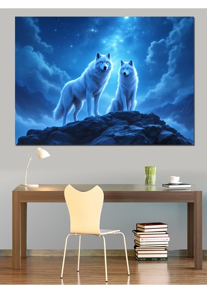 Gece Uluyan Kurtlar Dekoratif Kanvas - Mdf Ahşap Tablo modelleri
