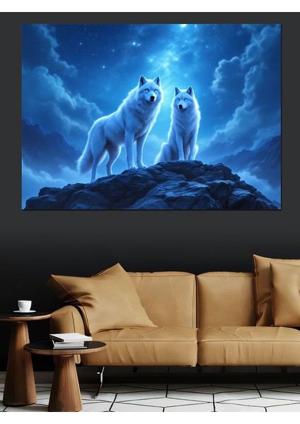 Gece Uluyan Kurtlar Dekoratif Kanvas - Mdf Ahşap Tablo indirimleri