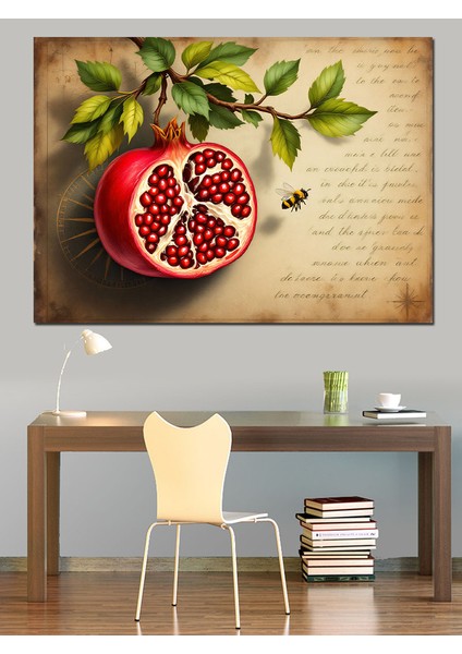 Nar ve Kitap Sayfası Dekoratif Kanvas - Mdf Ahşap Tablo