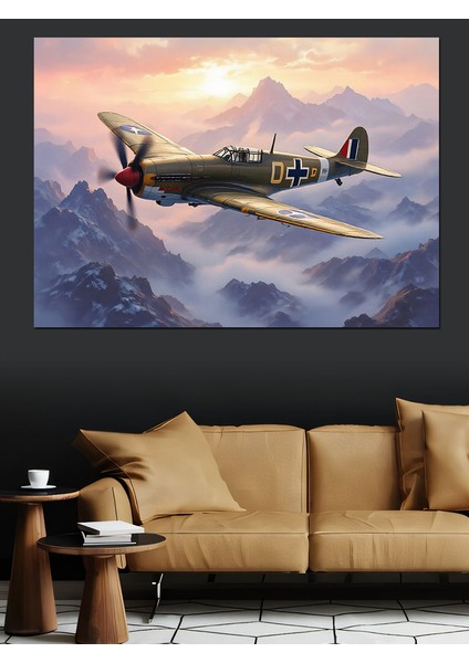 Dağlar Üzerinde Uçak Dekoratif Kanvas - Mdf Ahşap Tablo fiyatları