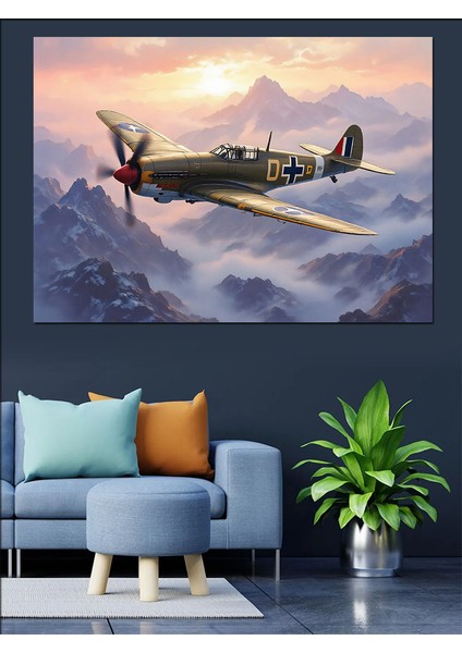 Dağlar Üzerinde Uçak Dekoratif Kanvas - Mdf Ahşap Tablo modelleri