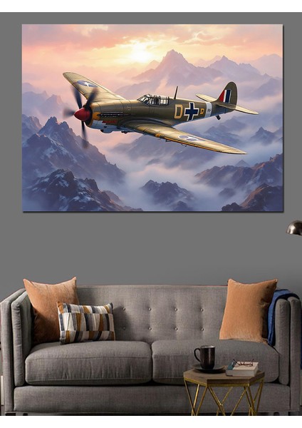 Dağlar Üzerinde Uçak Dekoratif Kanvas - Mdf Ahşap Tablo fırsatları