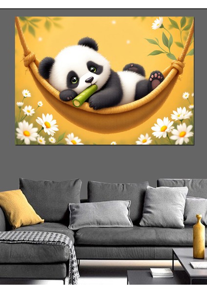 Bambu ve Mutlu Panda Dekoratif Kanvas - Mdf Ahşap Tablo