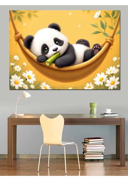 Bambu ve Mutlu Panda Dekoratif Kanvas - Mdf Ahşap Tablo indirimleri
