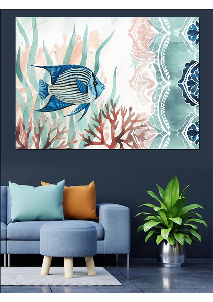 Mercanlar Arasında Balık Dekoratif Kanvas - Mdf Ahşap Tablo