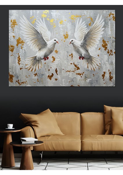 Uçan Beyaz Güvercinler Dekoratif Kanvas - Mdf Ahşap Tablo