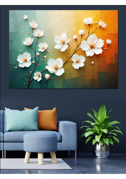 Beyaz Çiçek Deseni Dekoratif Kanvas - Mdf Ahşap Tablo fiyatları