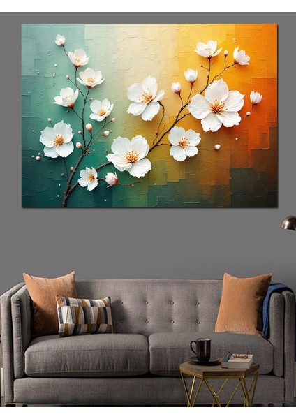 Beyaz Çiçek Deseni Dekoratif Kanvas - Mdf Ahşap Tablo modelleri