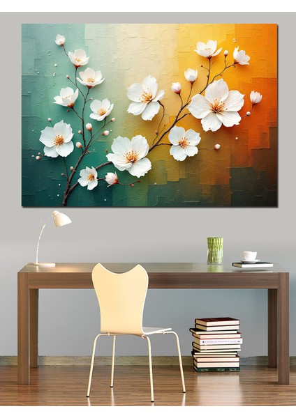Beyaz Çiçek Deseni Dekoratif Kanvas - Mdf Ahşap Tablo fırsatları