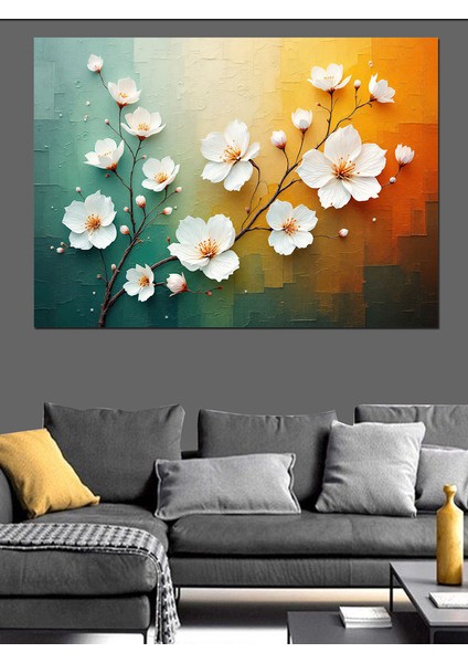 Beyaz Çiçek Deseni Dekoratif Kanvas - Mdf Ahşap Tablo indirimleri