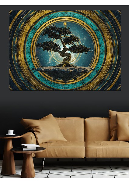 Dairesel Bonsai Ağacı Dekoratif Kanvas - Mdf Ahşap Tablo fiyatları