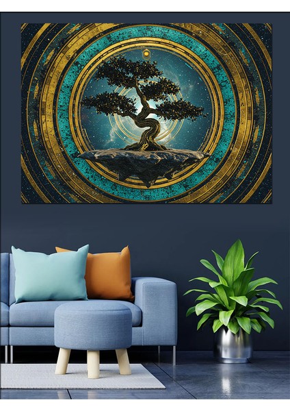 Dairesel Bonsai Ağacı Dekoratif Kanvas - Mdf Ahşap Tablo modelleri