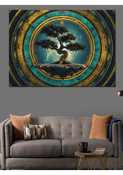 Dairesel Bonsai Ağacı Dekoratif Kanvas - Mdf Ahşap Tablo fırsatları