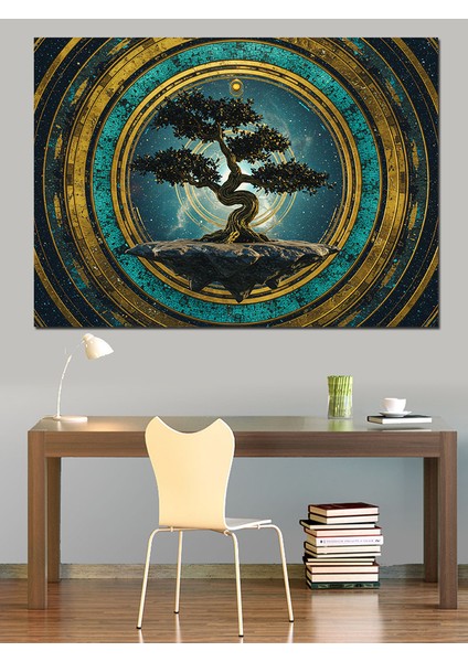 Dairesel Bonsai Ağacı Dekoratif Kanvas - Mdf Ahşap Tablo indirimleri