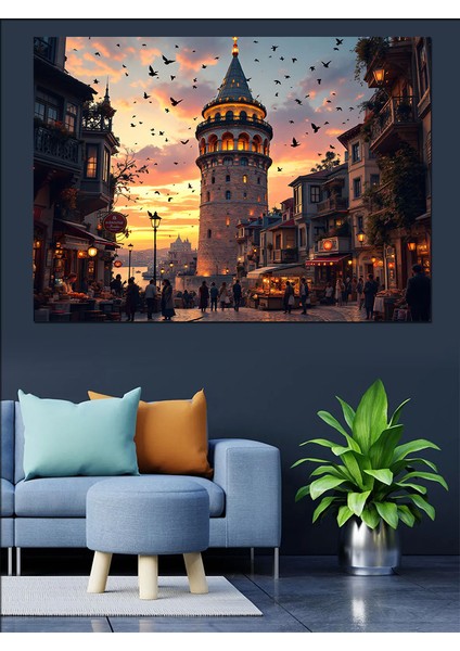 Galata Kulesi Kalabalığı Dekoratif Kanvas - Mdf Ahşap Tablo fırsatları