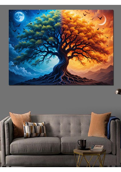 Iki Renkli Büyülü Ağaç Dekoratif Kanvas - Mdf Ahşap Tablo fiyatları