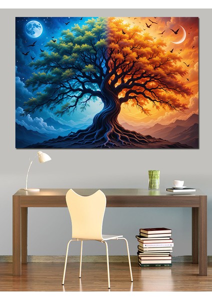 Iki Renkli Büyülü Ağaç Dekoratif Kanvas - Mdf Ahşap Tablo modelleri
