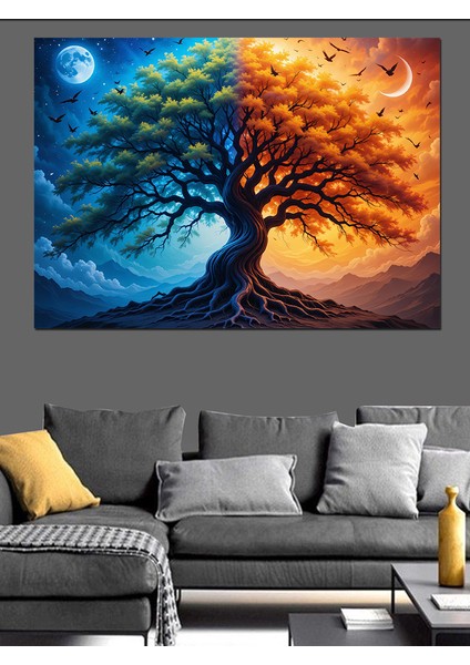Iki Renkli Büyülü Ağaç Dekoratif Kanvas - Mdf Ahşap Tablo fırsatları
