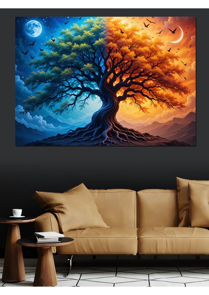 Iki Renkli Büyülü Ağaç Dekoratif Kanvas - Mdf Ahşap Tablo indirimleri