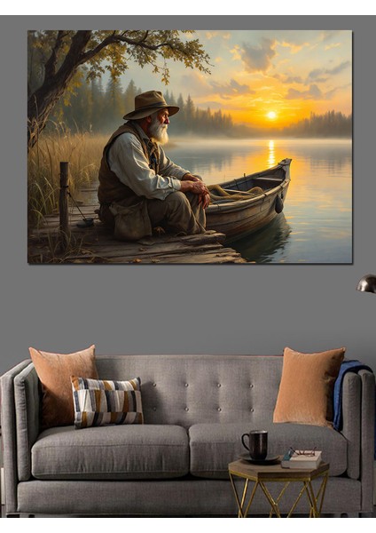 Gölde Balıkçı Adam Dekoratif Kanvas - Mdf Ahşap Tablo
